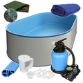 Oval Pool 530 x 320 x 120 cm I ALL IN ONE SET I Poolfolie blau 0,8 mm I Zubehör I BASIC Handlauf
