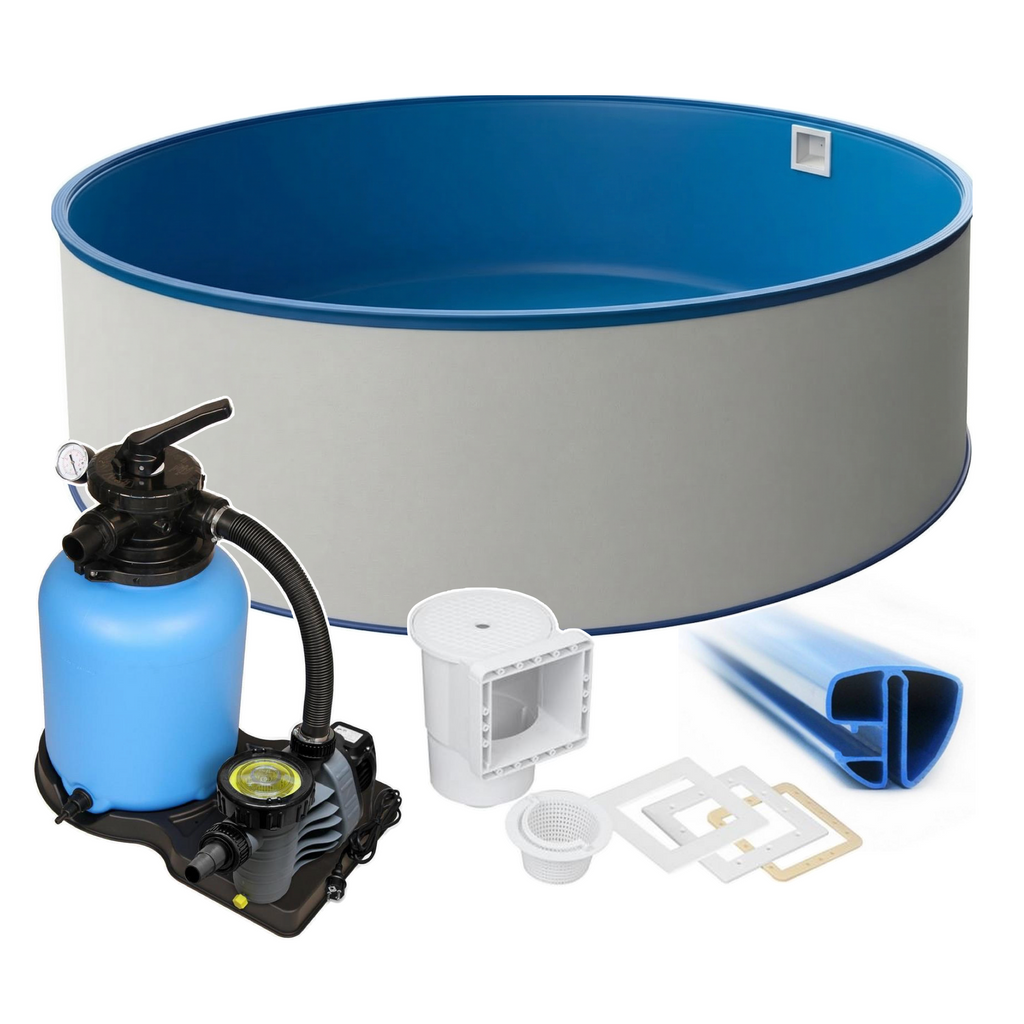 Rund Pool Ø 450 x 120 cm I STARTER SET I Poolfolie blau 0,6 mm I Filteranlage I SPEZIAL Handlauf