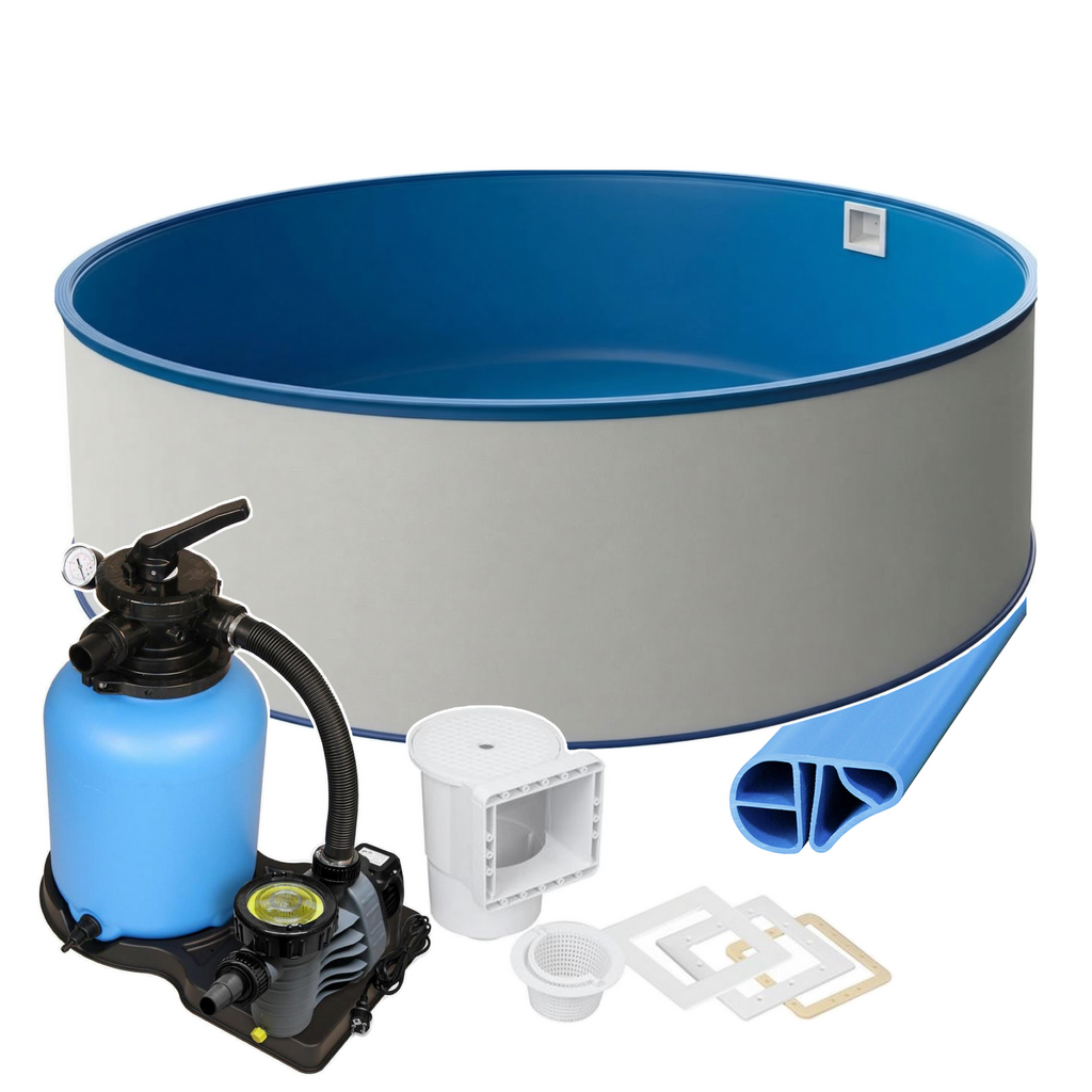 Rund Pool Ø 420 x 120 cm I STARTER SET I Poolfolie blau 0,6 mm I Filteranlage I BASIC Handlauf