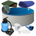 Rund Pool Ø 420 x 120 cm I ALL IN ONE SET I Poolfolie blau 0,8 mm I Zubehör I SPEZIAL Handlauf