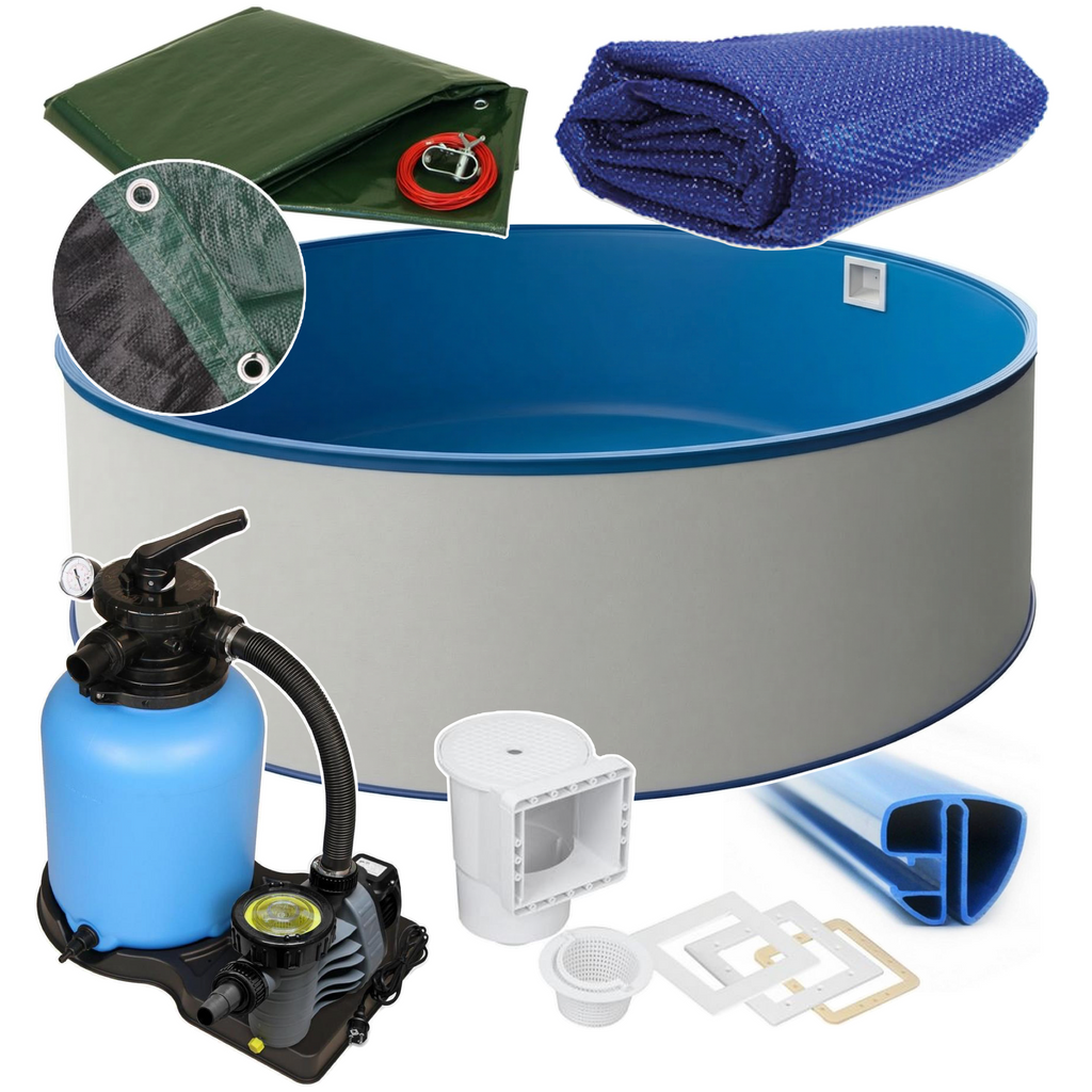 Rund Pool Ø 500 x 120 cm I ALL IN ONE SET I Poolfolie blau 0,6 mm I Zubehör I SPEZIAL Handlauf