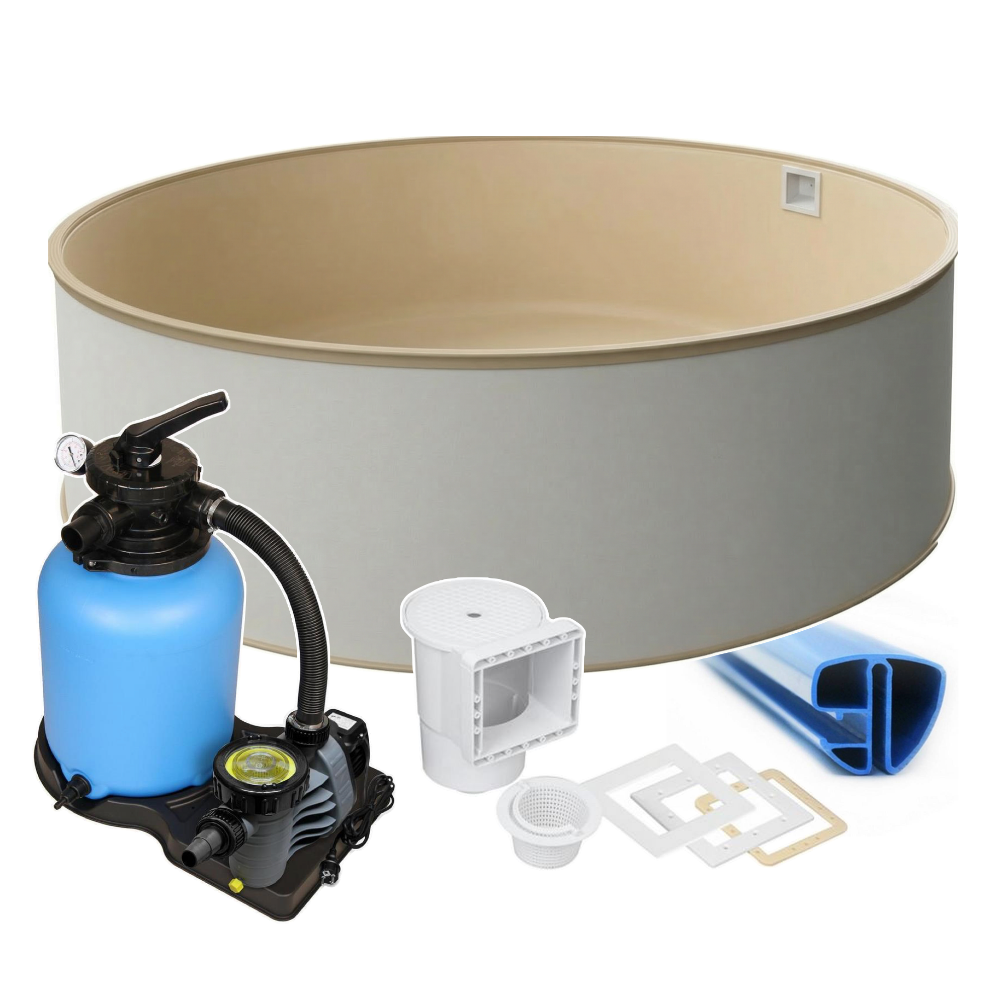 Rund Pool Ø 450 x 120 cm I STARTER SET I Poolfolie sandfarben 0,8 mm I Filteranlage I SPEZIAL Handlauf