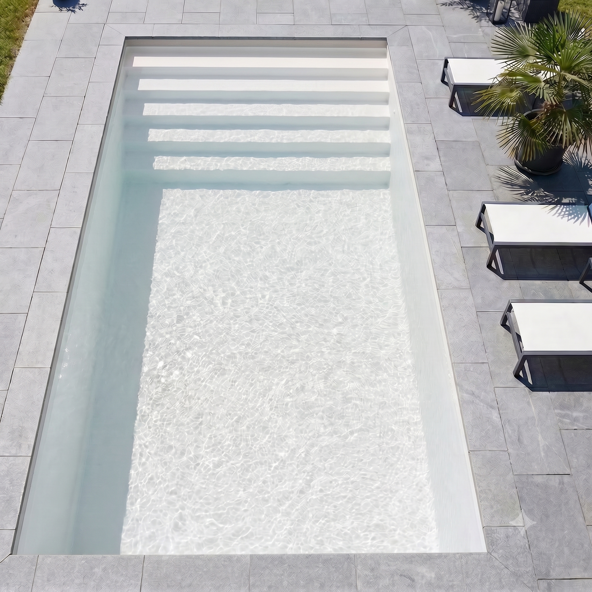 Welostone Basis Set | Rechteckpool 600 x 300 x 150 cm | Weiß | Treppe Gesamte Breite