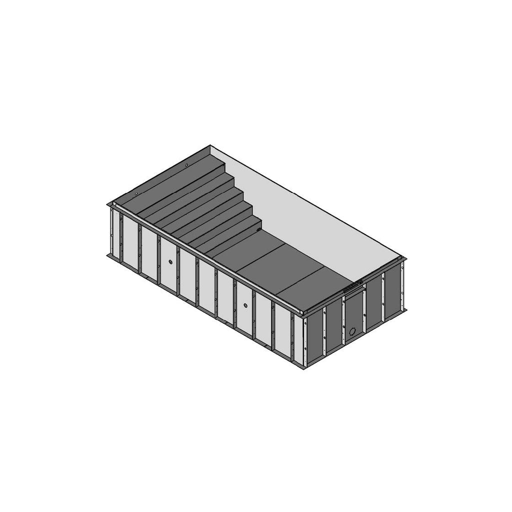 welo PPLine Silber Pro | inkl. Verrohrung u. Einbauteile | 6,1 x 3,1 x 1,5 m | Grau | Treppe Gesamte Breite 5-stufig