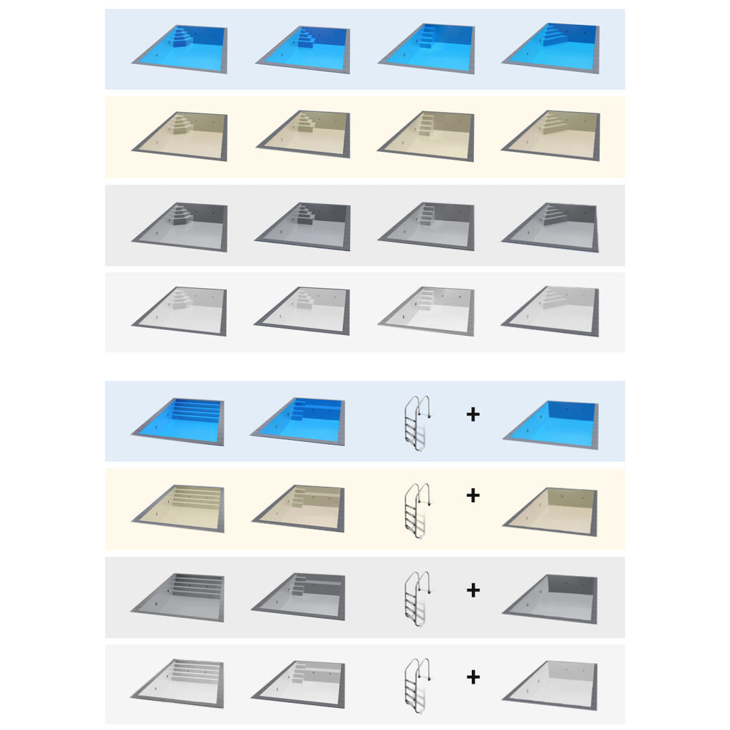 Welostone Premium Set | Styroporpool 600 x 300 x 150 cm | Hellgrau | Einstiegsleiter