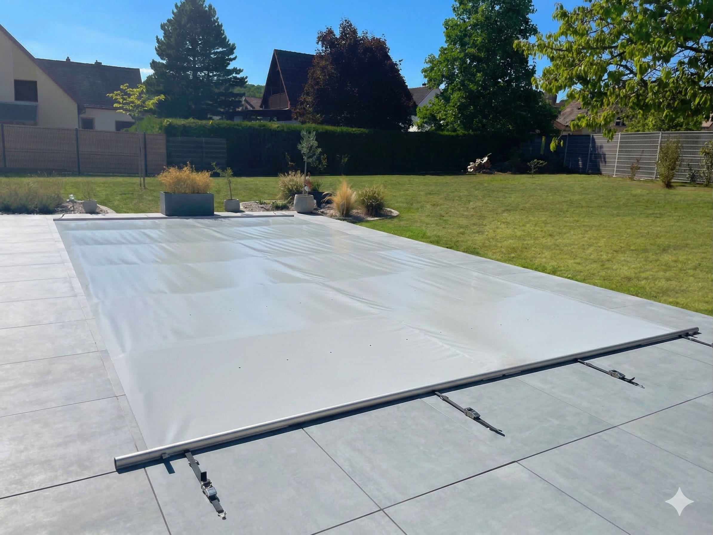 Welopool Rollschutzabdeckung VITROS PRO | rechteckig | 700 x 350 cm | Lichtgrau | Poolabdeckung Sicherheitsabdeckung Kindersicher Ganzjahresabdeckung Rollschutz Stabiles Aluminium